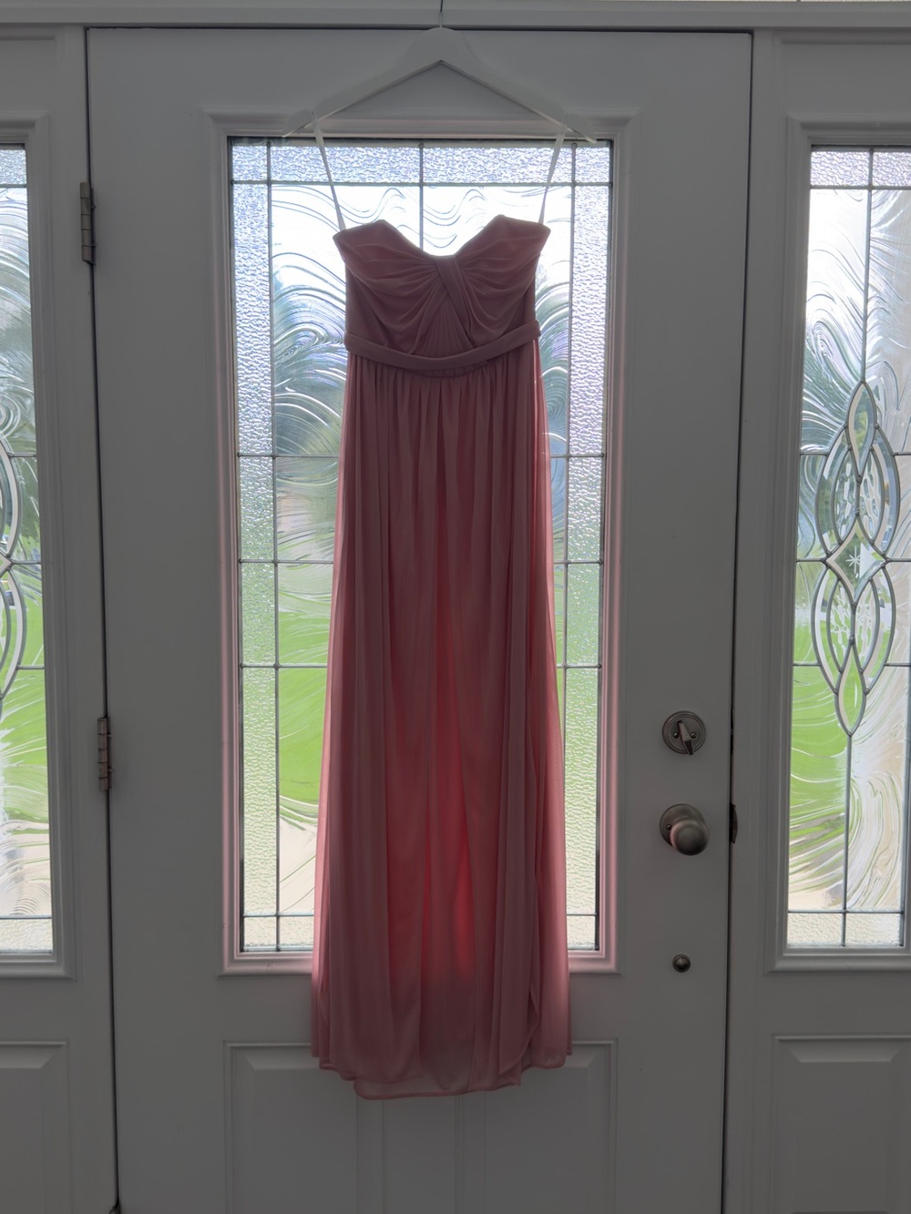 David's Bridal Blush Strapless Chiffon Maxi Dress